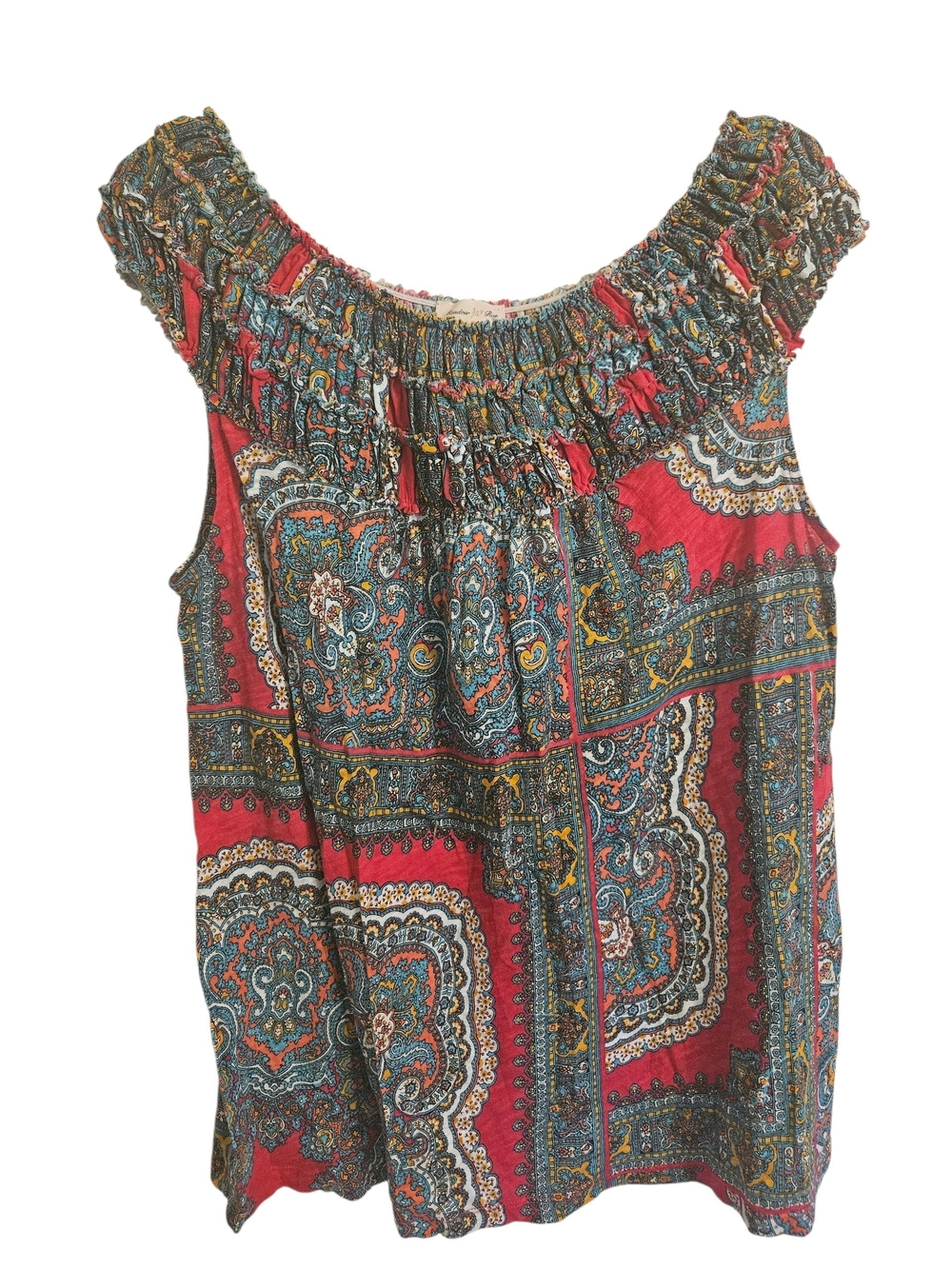 Anthropologie Meadow Rue Paisley Off-Shoulder Cotton Boho Smocked Tank Top XL